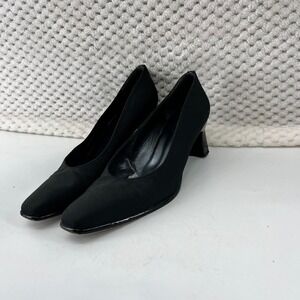 Stuart‎ Weitzman Black Fabric Pumps Classic Career Block Heels Y2K Size 9.5